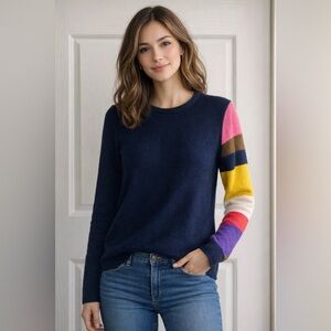Frances Valentine Spring Navy Sweater with Green Zipper